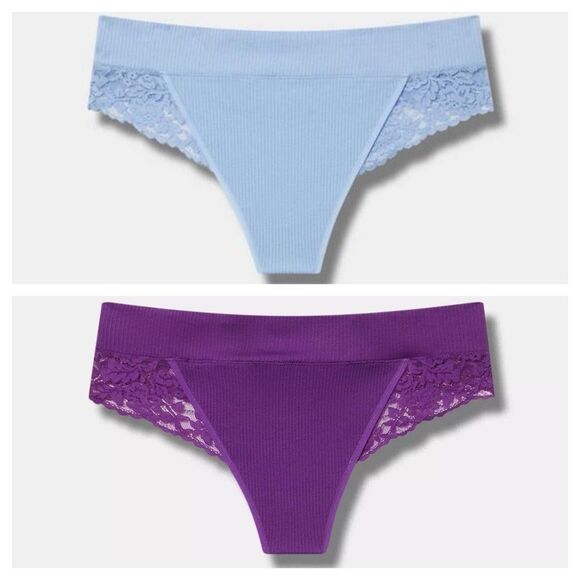 torrid Blue and Purple Seamless Rib Mid-Rise Thong Panty Set of 2 Size 4 4X - Picture 1 of 12